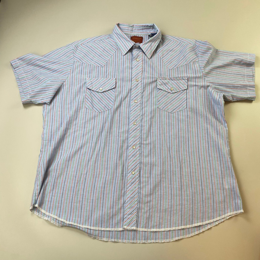 Rustler Shirt Mens XXL Blue Stripe Pearl Snap Cowboy Rockabilly Rodeo Heritage - Picture 2 of 13